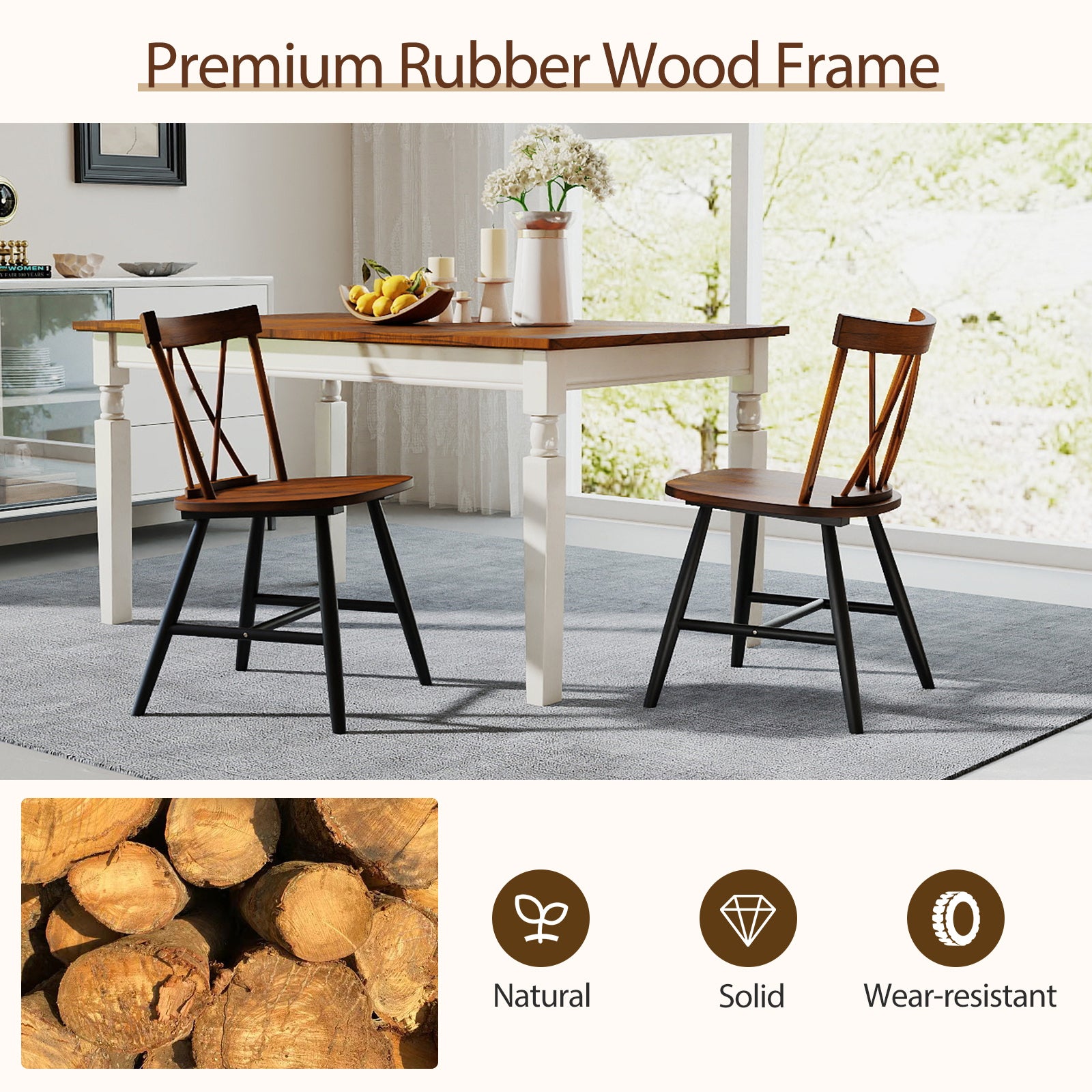 Set of 4 Dining Chairs with Rubber Wood Frame and Curved Cross Back, Dark Brown Dining Chairs at Gallery Canada