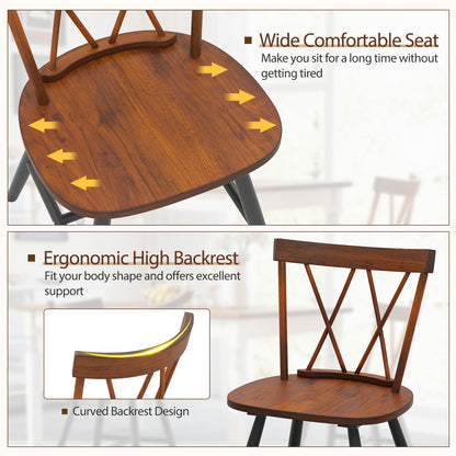 Set of 4 Dining Chairs with Rubber Wood Frame and Curved Cross Back, Dark Brown Dining Chairs at Gallery Canada