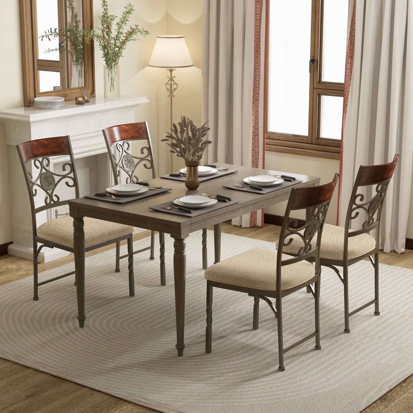 Set of 4 Armless Dining Chairs with Seat Cushion