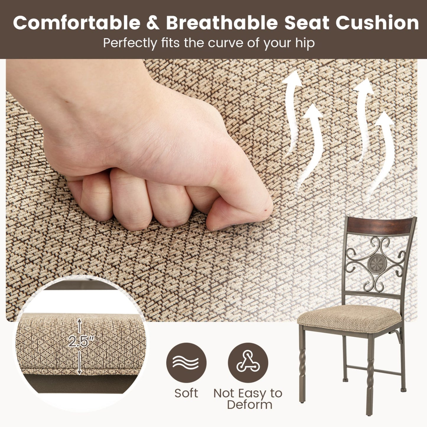 Set of 4 Armless Dining Chairs with Seat Cushion