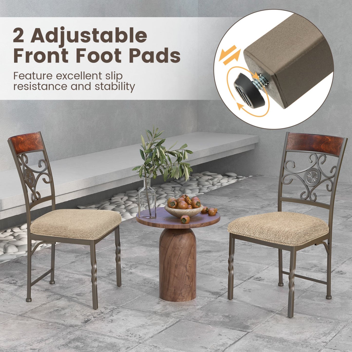 Set of 4 Armless Dining Chairs with Seat Cushion