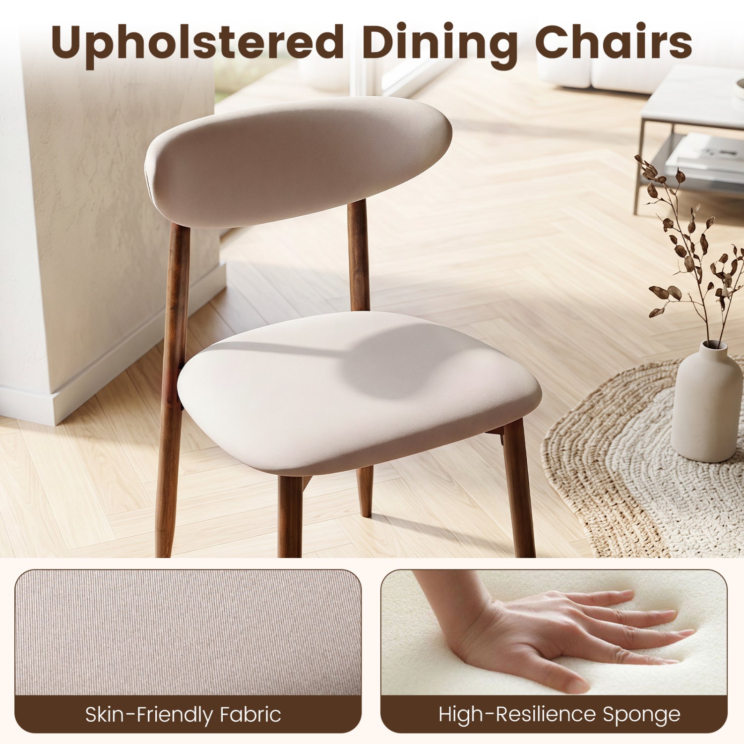 Set of 4 Fabric Upholstered Dining Chairs, Beige Dining Chairs at Gallery Canada