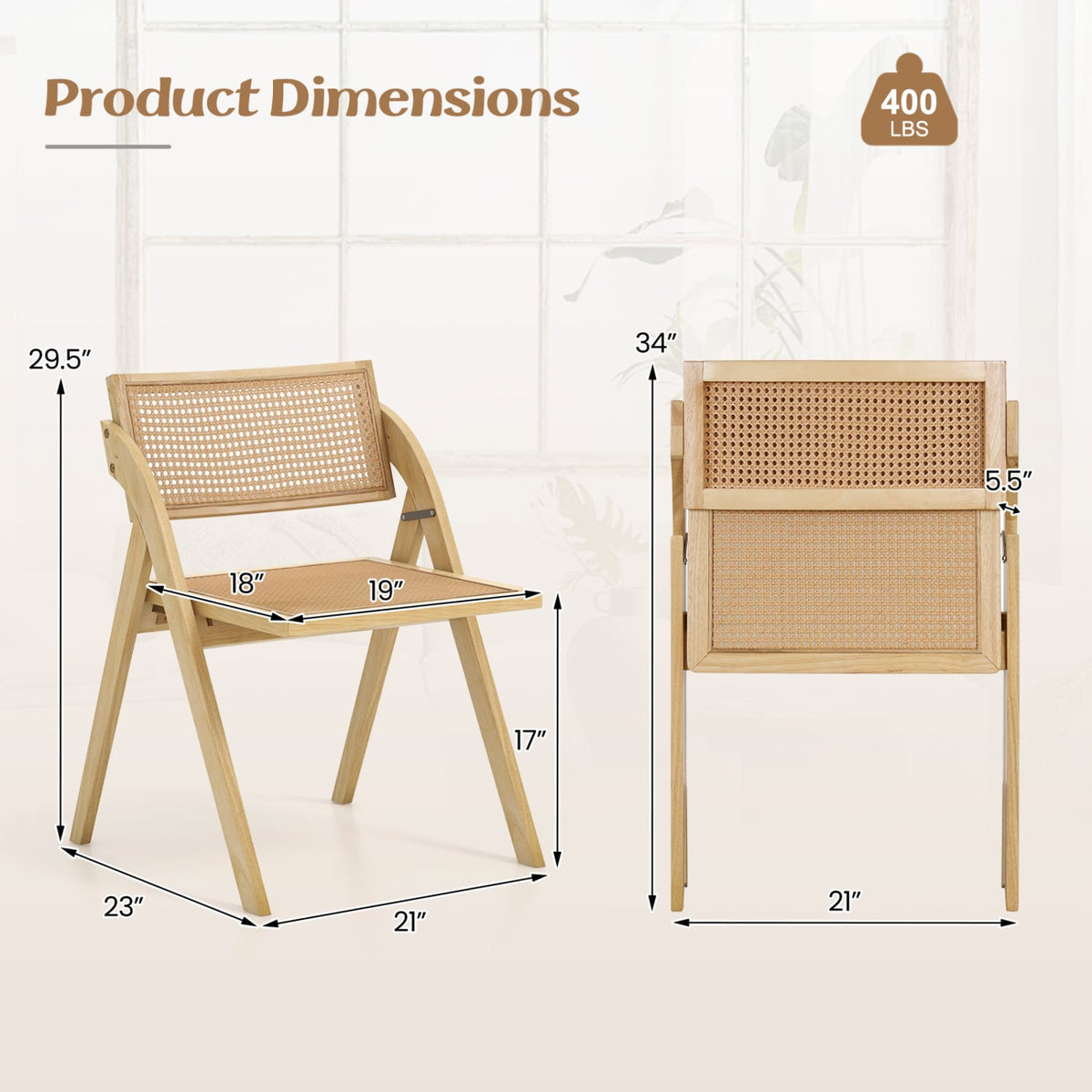 4 Pc Foldable Dining Chairs, Woven Rattan Backrest, Natural Dining Chairs at Gallery Canada