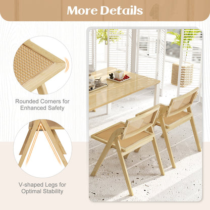 4 Pc Foldable Dining Chairs, Woven Rattan Backrest, Natural Dining Chairs at Gallery Canada