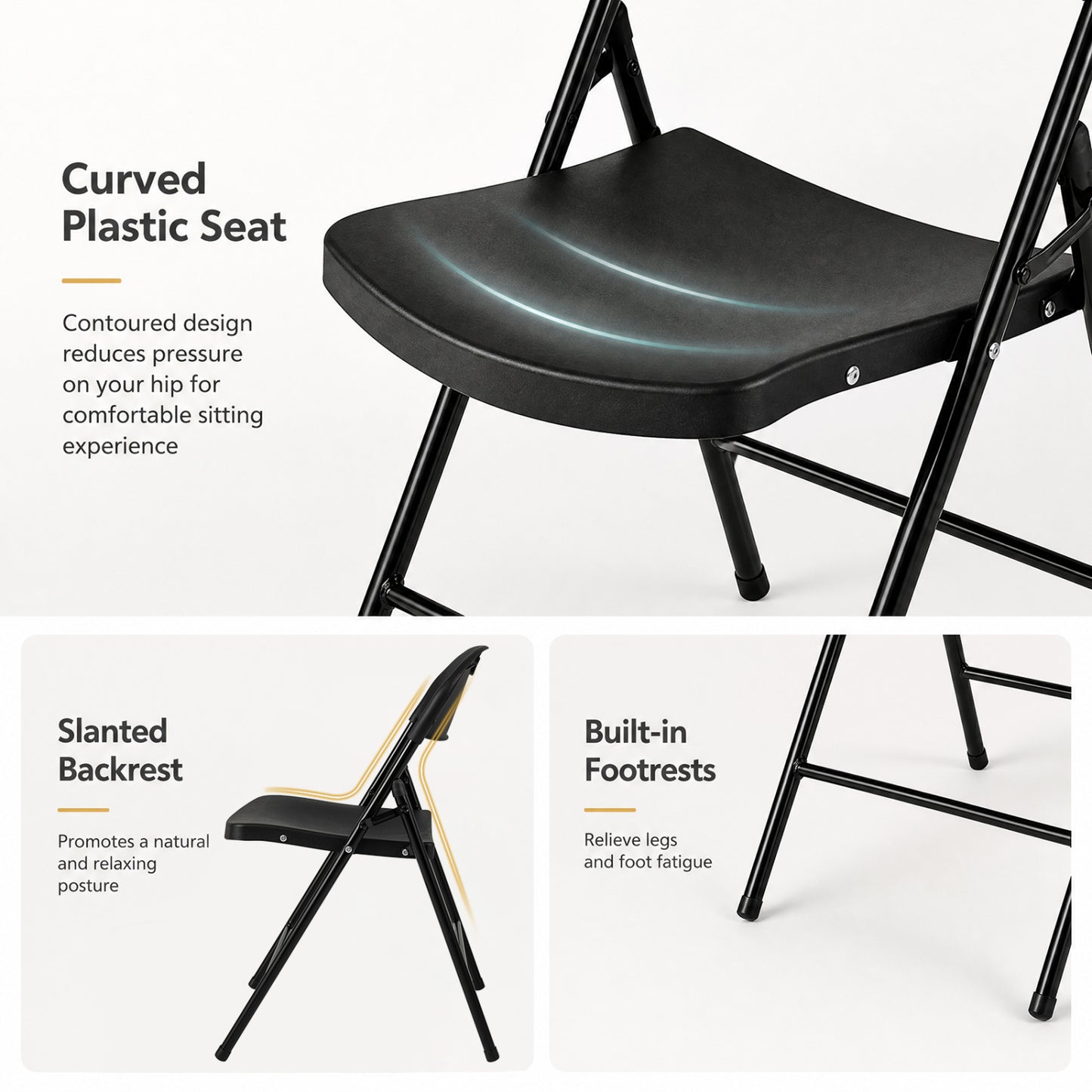 Set of 4 Foldable Plastic Chairs, Black Dining Chairs at Gallery Canada
