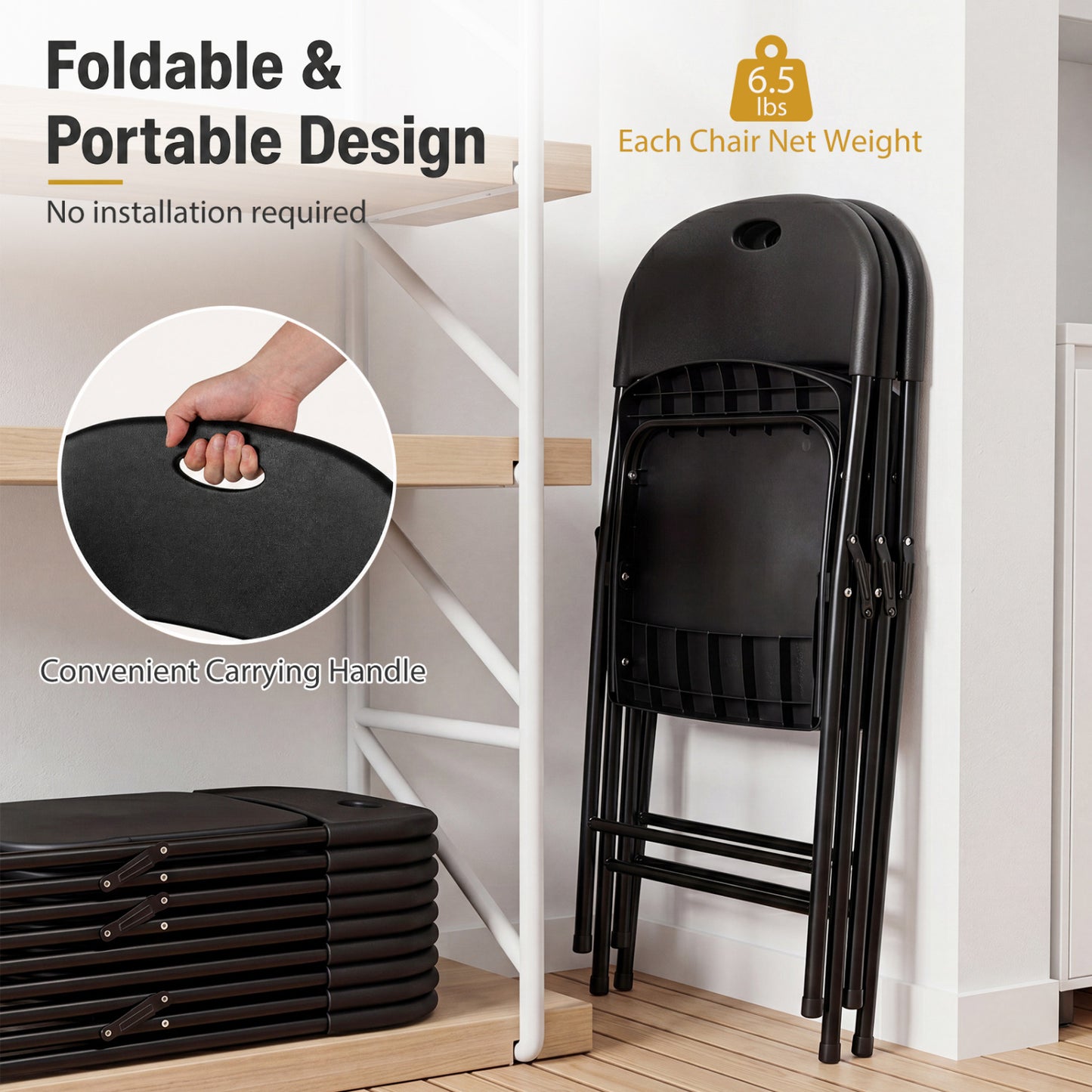 Set of 4 Foldable Plastic Chairs, Black Dining Chairs at Gallery Canada