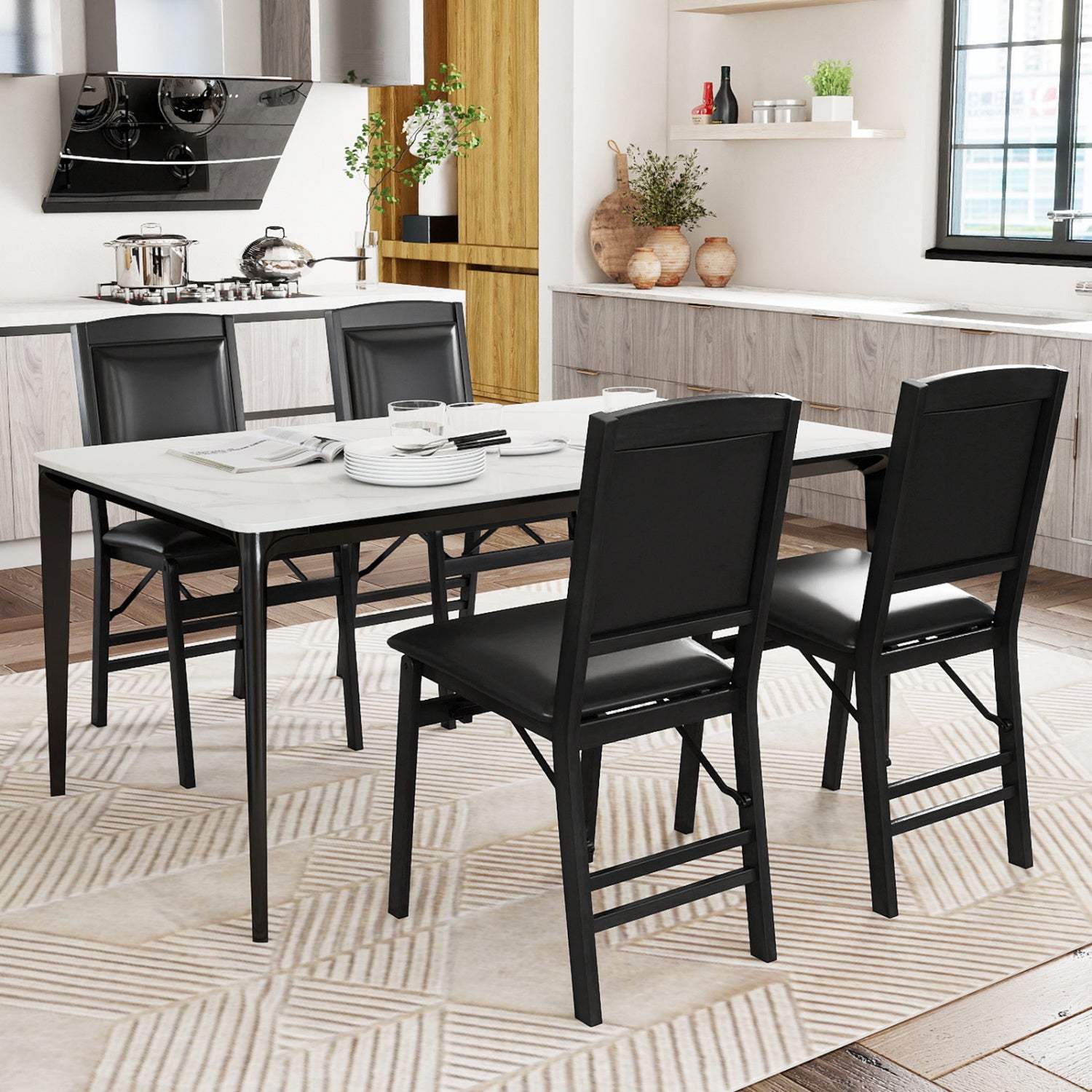 Folding Dining Chairs, Set of 4, Padded Seat, High Backrest, Black Dining Chairs at Gallery Canada