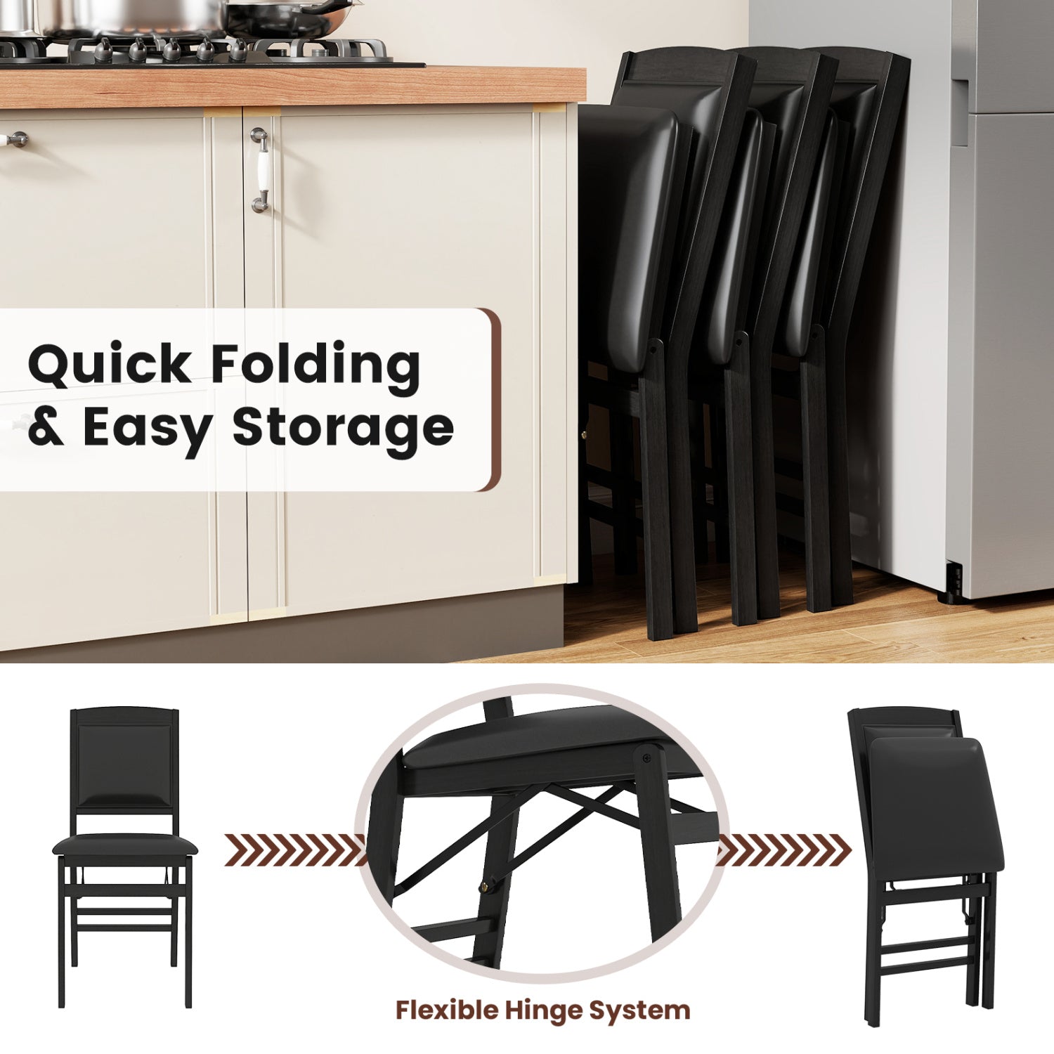 Folding Dining Chairs, Set of 4, Padded Seat, High Backrest, Black Dining Chairs at Gallery Canada
