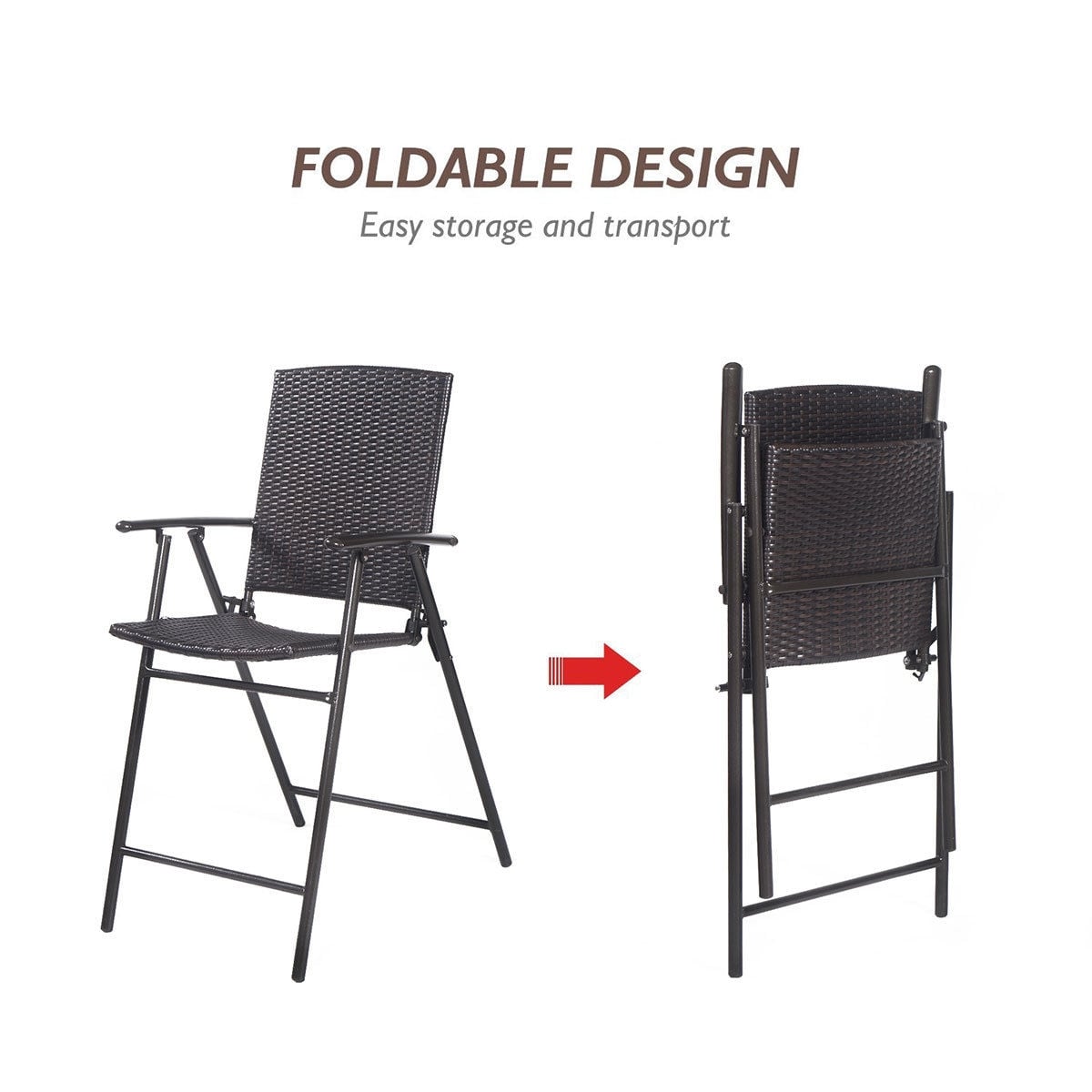 Set of 4 Folding Rattan Bar Chairs, With Footrests and Armrests, Brown Patio Bar Furniture at Gallery Canada