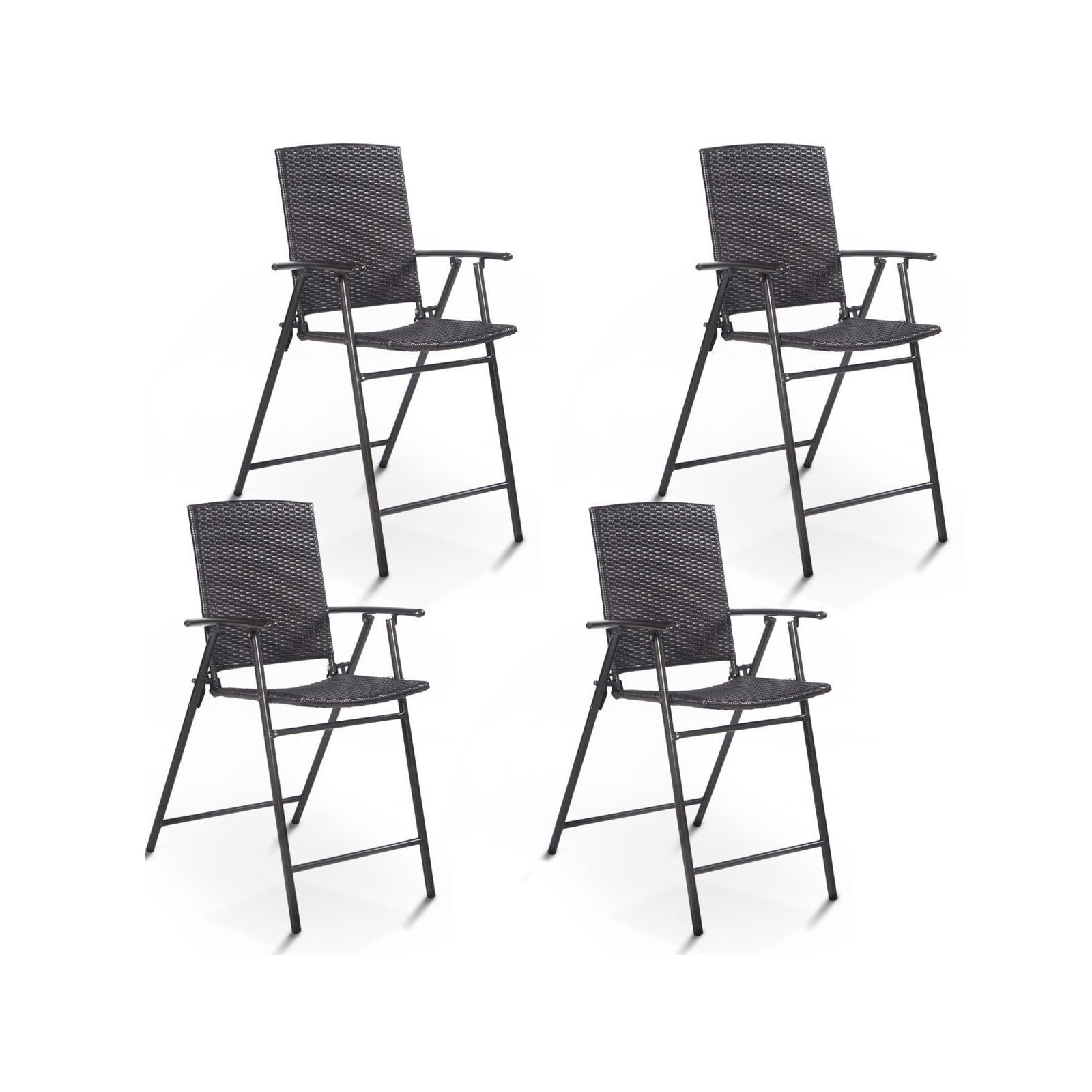 Set of 4 Folding Rattan Bar Chairs, With Footrests and Armrests, Brown Patio Bar Furniture at Gallery Canada