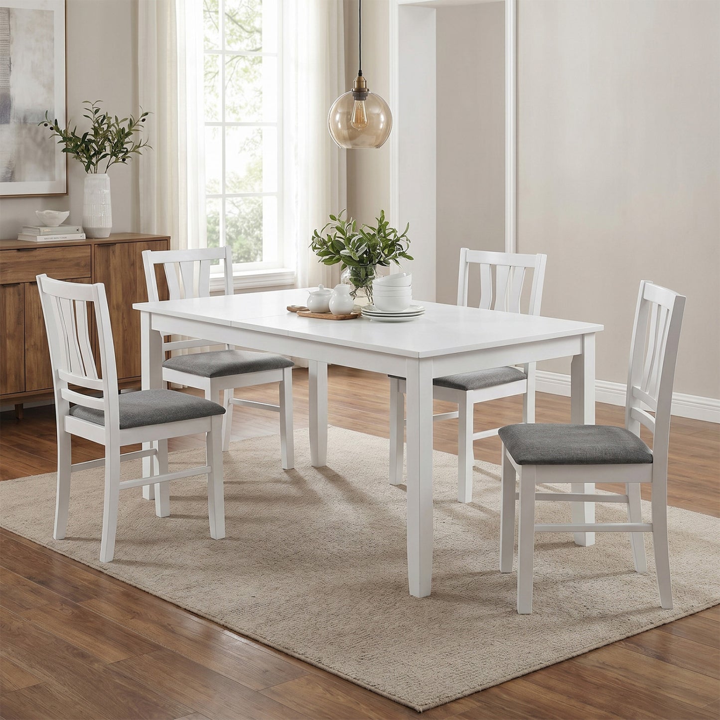 Set of 4 Linen Style Upholstered Kitchen Chairs with Wood Frames, White Dining Chairs at Gallery Canada