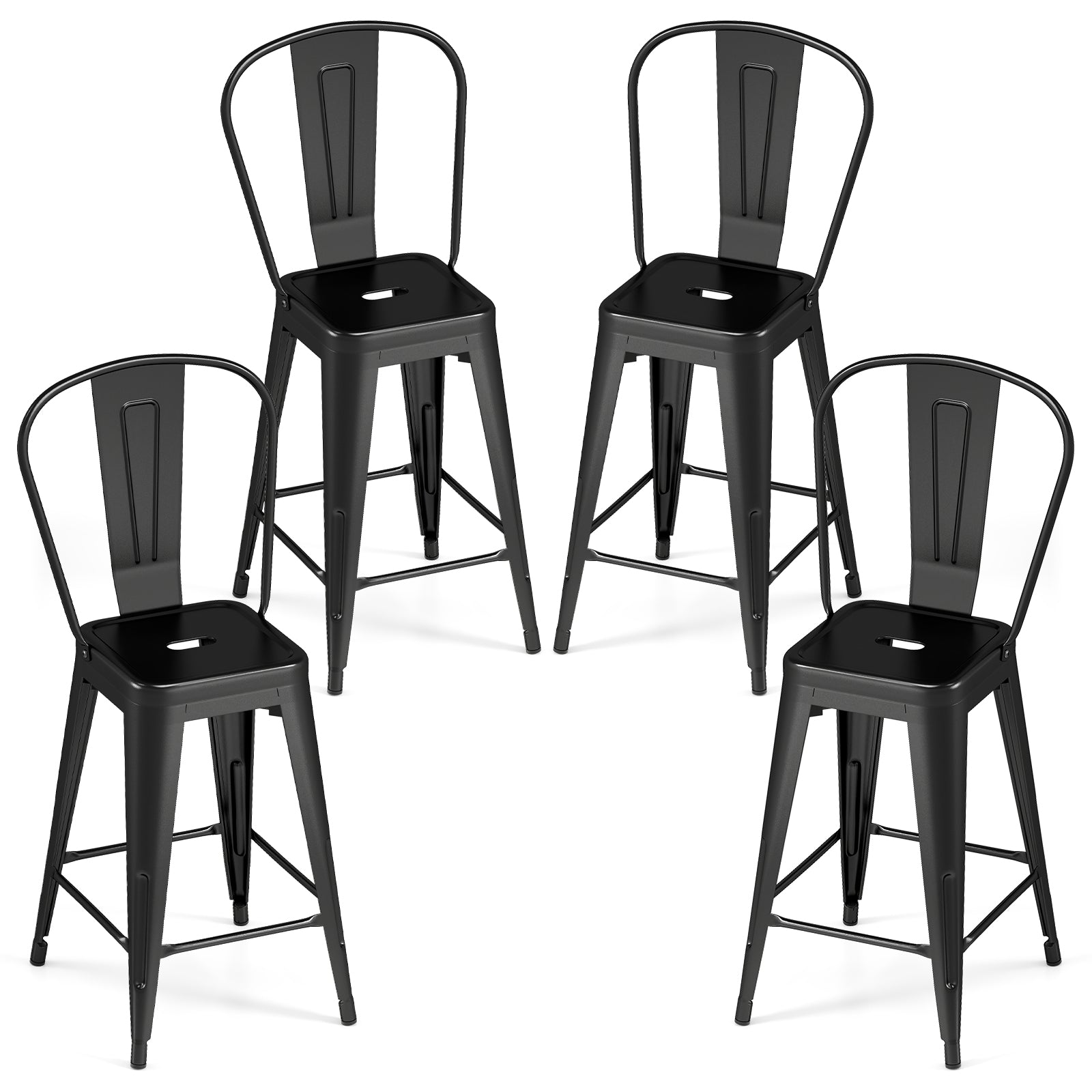 Set of 4 Metal Bar Stools with Backrests, Black Bar Stools Black at Gallery Canada