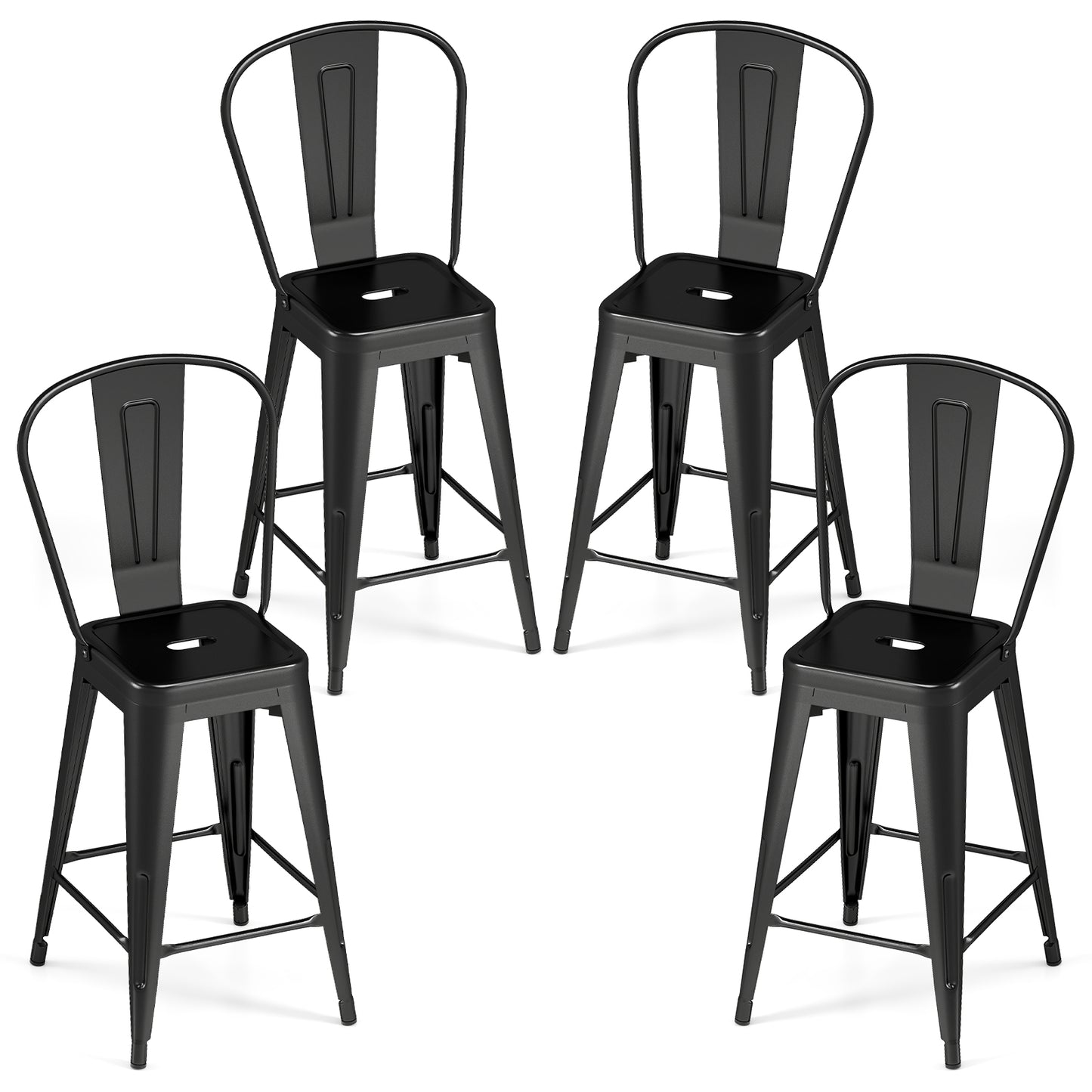 Set of 4 Metal Bar Stools with Backrests, Black Bar Stools Black at Gallery Canada