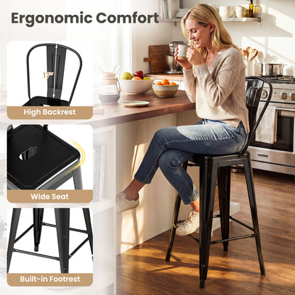 Set of 4 Metal Bar Stools with Backrests, Black Bar Stools at Gallery Canada