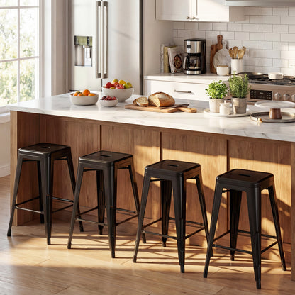 Set of 4 Metal Bar Stools with Backrests, Black Bar Stools at Gallery Canada
