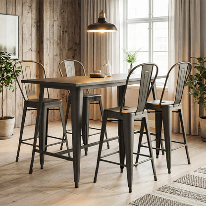 Set Of 4 Metal Bar Stools, Backrests And Footrests, Gun Metal Bar Stools at Gallery Canada