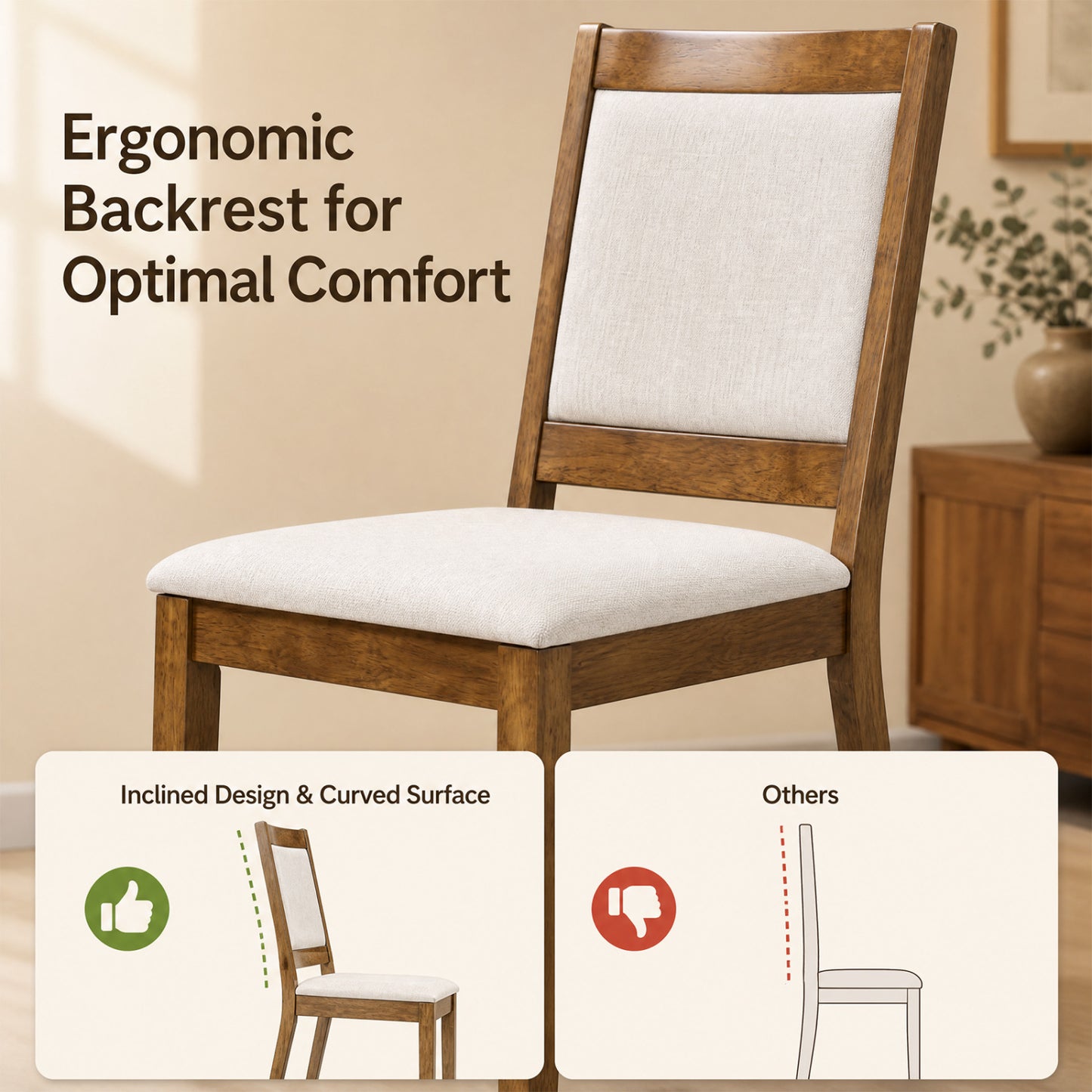 Set of 4 Modern Dining Upholstered Kitchen Chair, Walnut