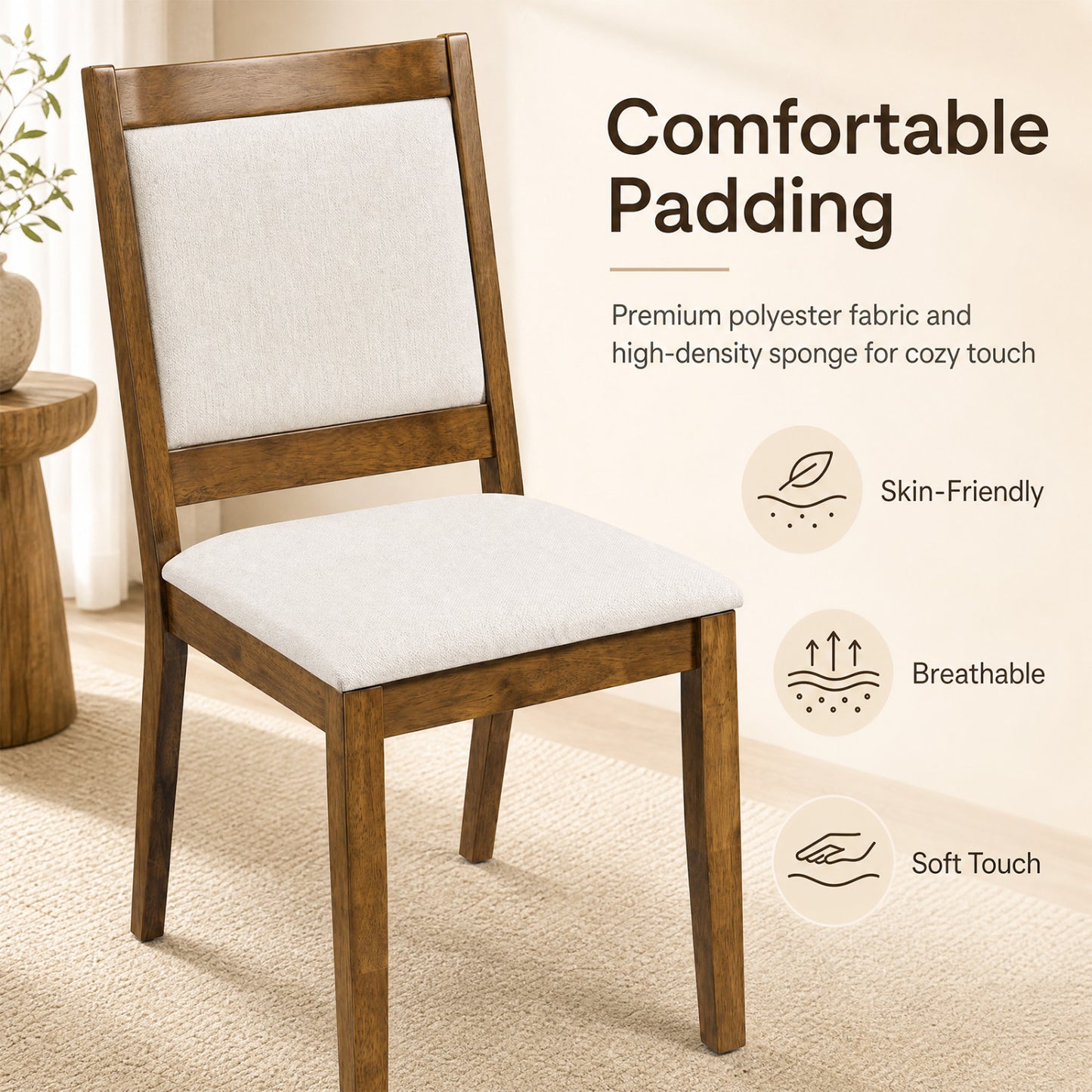 Set of 4 Modern Dining Upholstered Kitchen Chair, Walnut