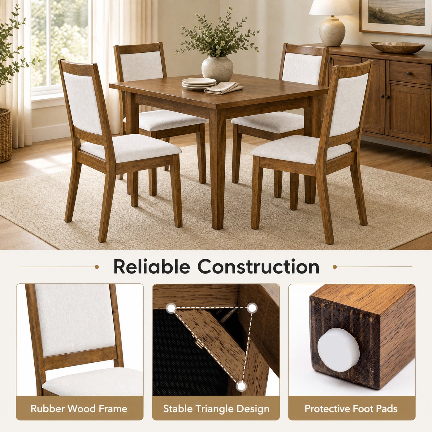 Set of 4 Modern Dining Upholstered Kitchen Chair, Walnut
