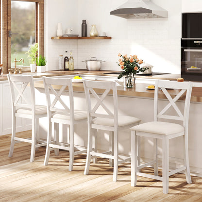Set of 4 Modern Farmhouse Counter Height Stools with Footrest, White Bar Stools at Gallery Canada