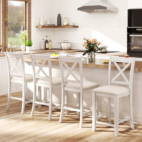 Set of 4 Modern Farmhouse Counter Height Stools with Footrest, White