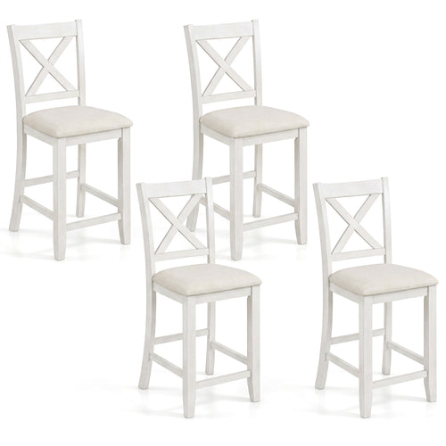 Set of 4 Modern Farmhouse Counter Height Stools with Footrest, White