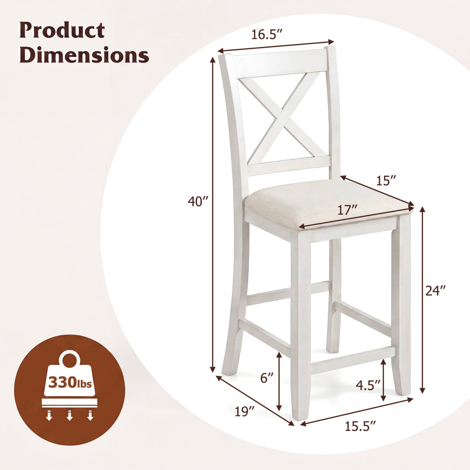 Set of 4 Modern Farmhouse Counter Height Stools with Footrest, White Bar Stools at Gallery Canada