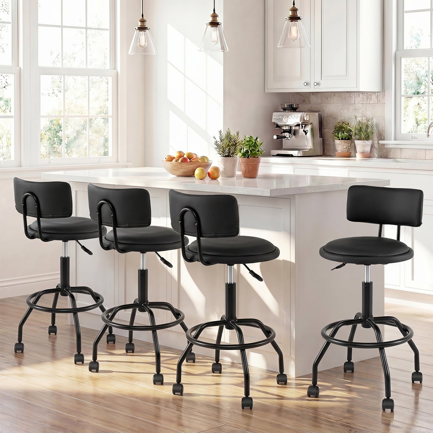 Set 4 Swivel Adjustable Bar Stools w/ Backrest Bar Stools at Gallery Canada