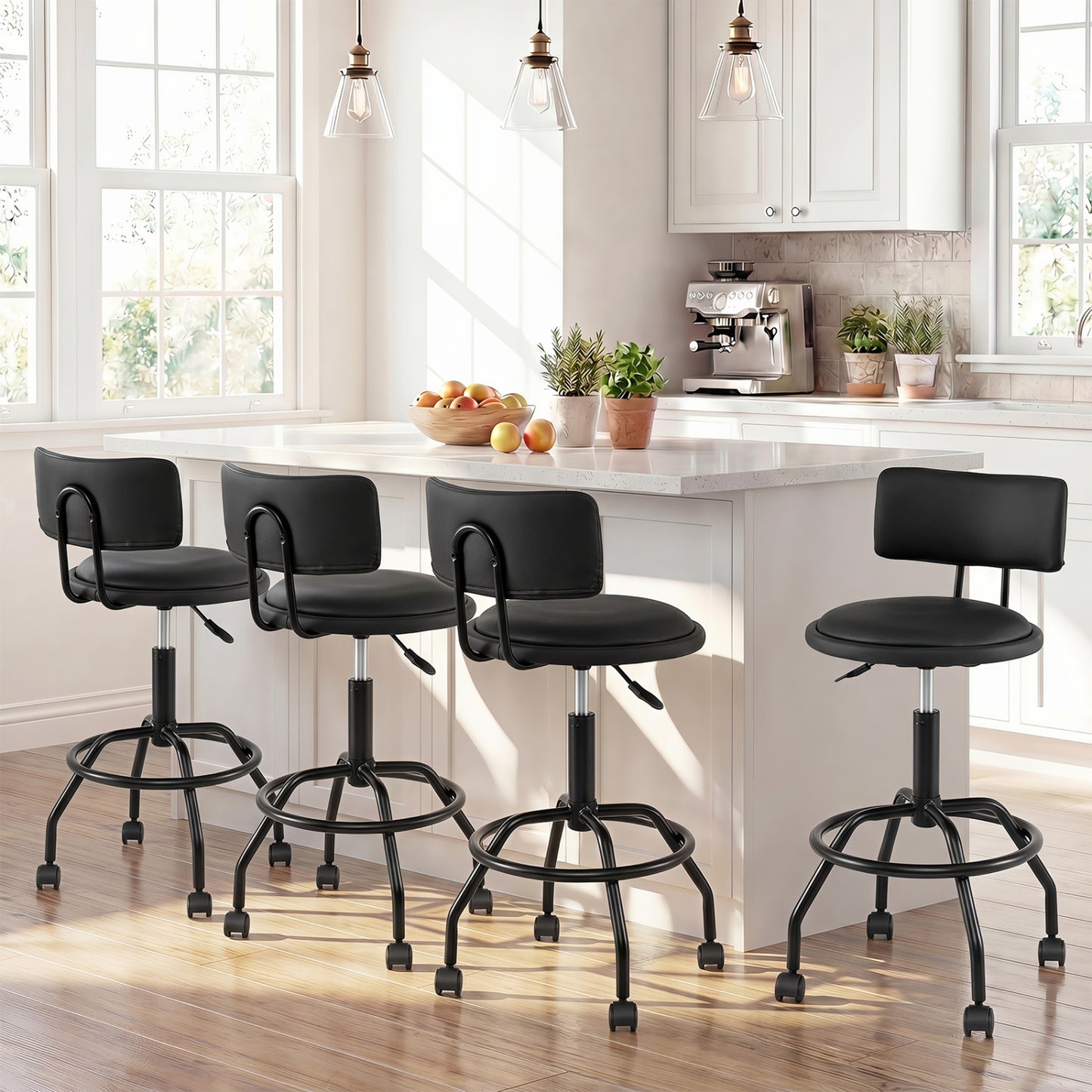 Set Of 4 Swivel Adjustable Bar Stools With Backrest, Black Bar Stools at Gallery Canada