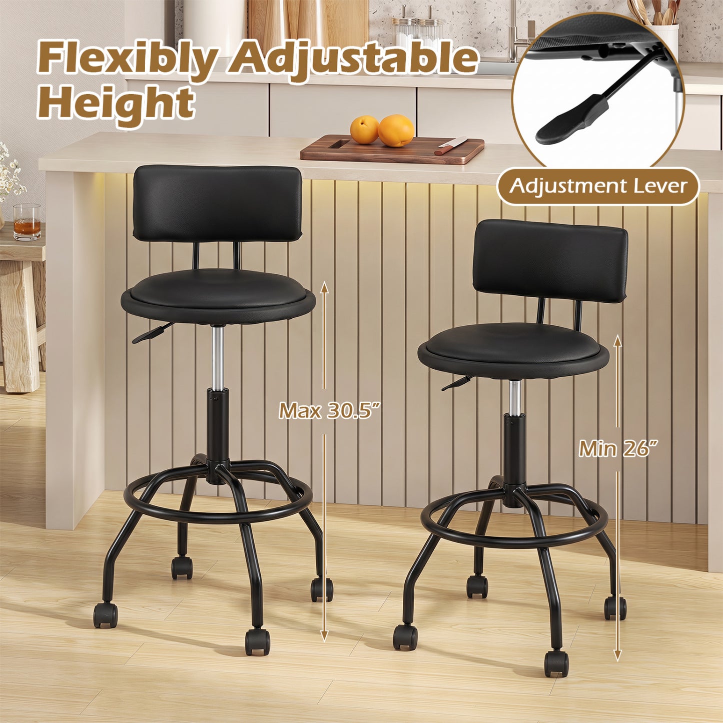 Set Of 4 Swivel Adjustable Bar Stools With Backrest, Black Bar Stools at Gallery Canada