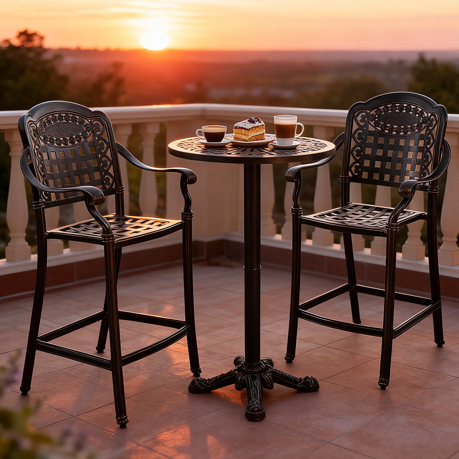 Set of 4 Outdoor Bar Stool 25.5 Inch Counter Height Cast Aluminum Bar Chairs, Copper Patio Bar Furniture at Gallery Canada