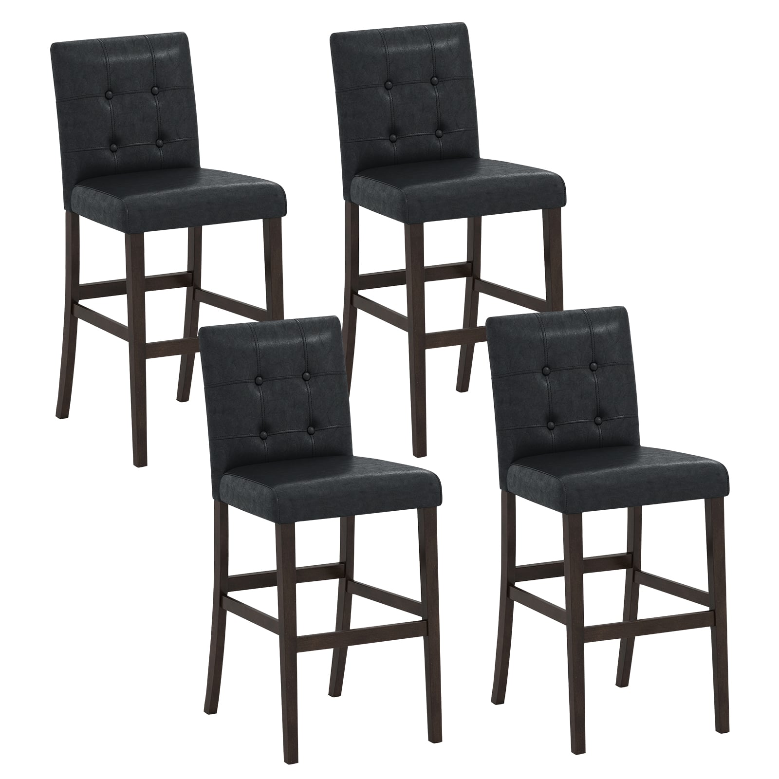 Set of 4 PVC Dining Leather Bar Stools with Solid Wood Legs-24 icnh Bar Stools Options at Gallery Canada