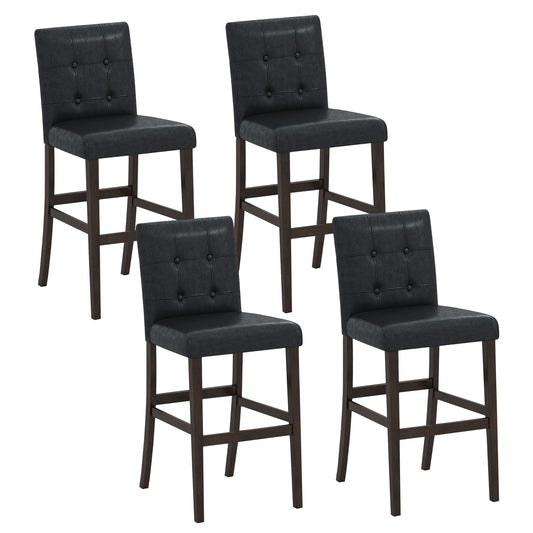 Set of 4 PVC Dining Leather Bar Stools with Solid Wood Legs-24 icnh Bar Stools Options at Gallery Canada