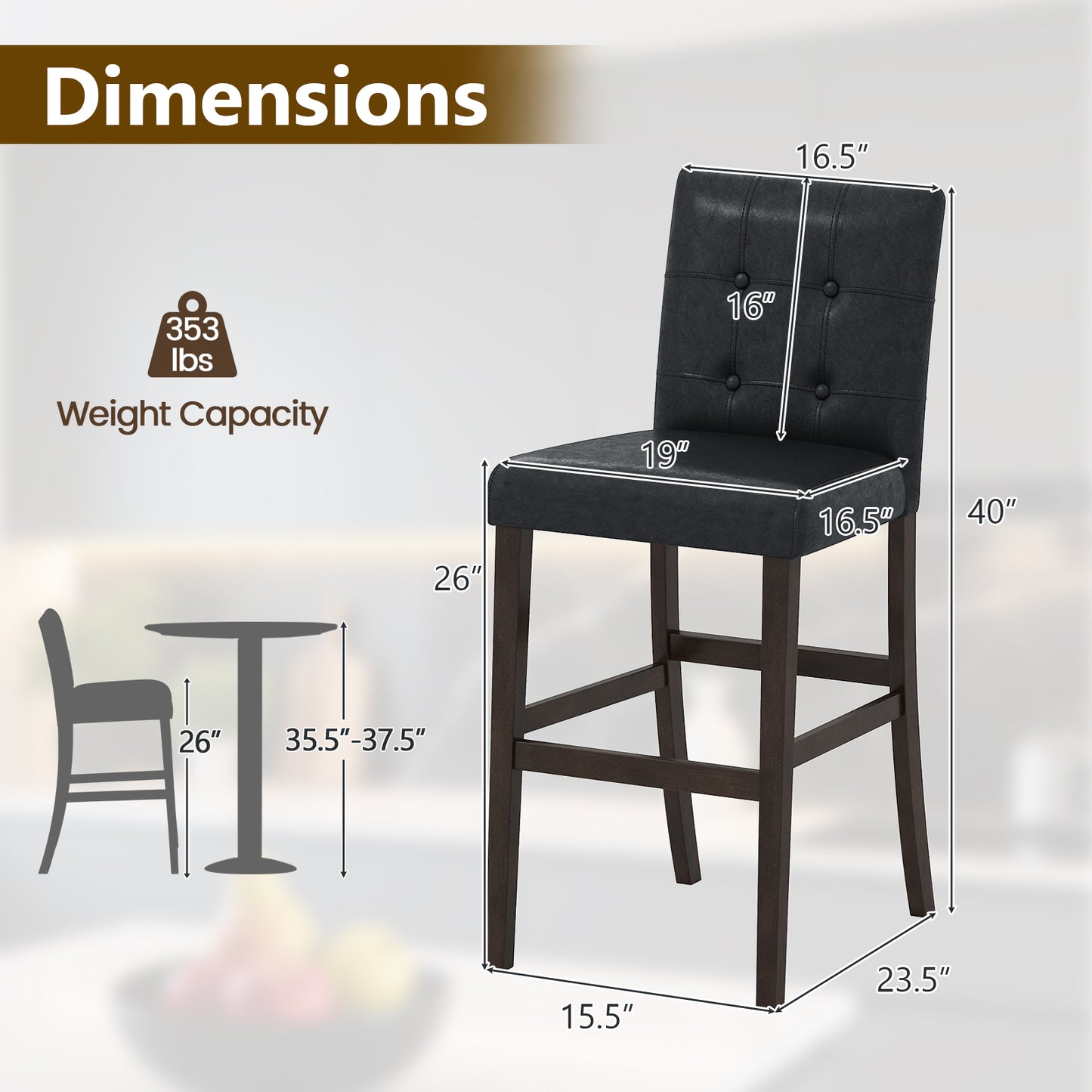 Set of 4 PVC Dining Leather Bar Stools with Solid Wood Legs-24 icnh Bar Stools at Gallery Canada