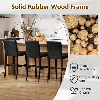 Set of 4 PVC Dining Leather Bar Stools with Solid Wood Legs-24 icnh Bar Stools at Gallery Canada