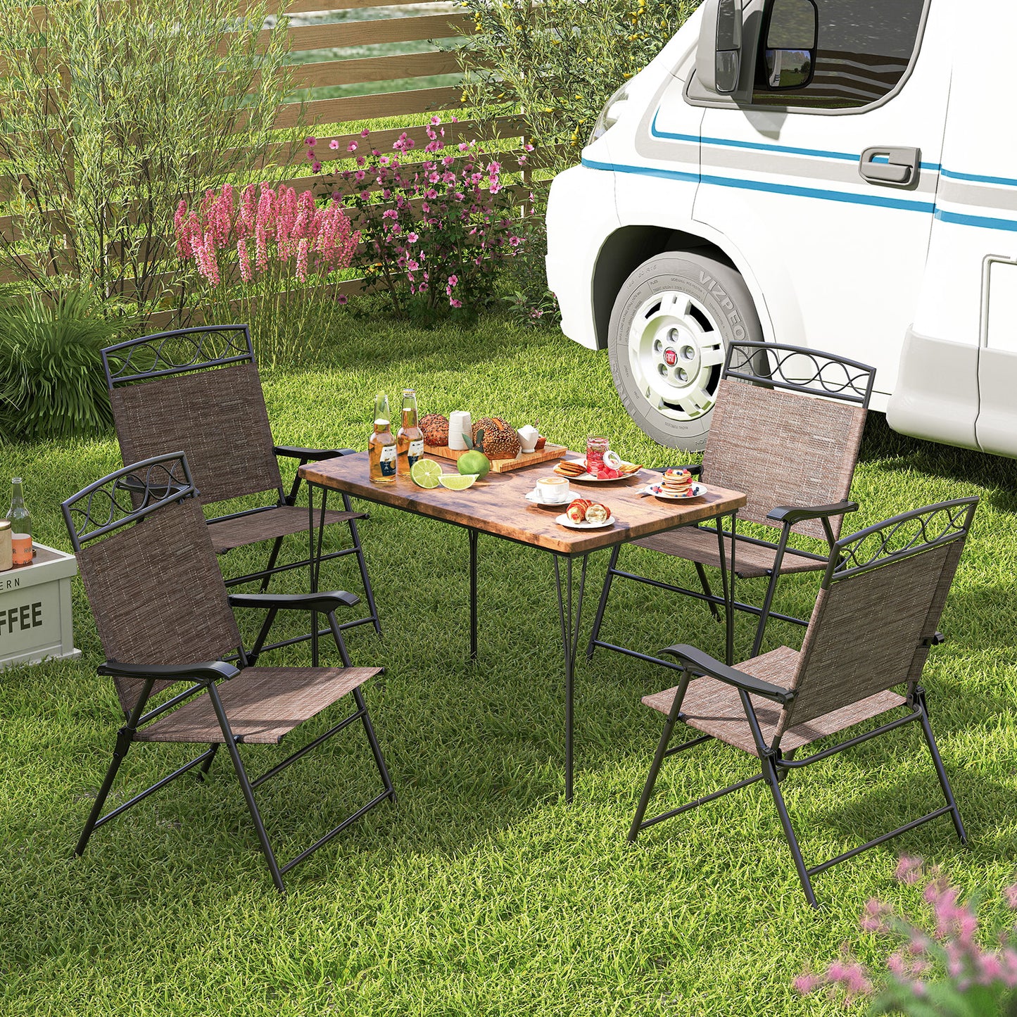 Set Of 4 Patio Folding Dining Chairs With Armrests, Brown Patio Dining Chairs at Gallery Canada