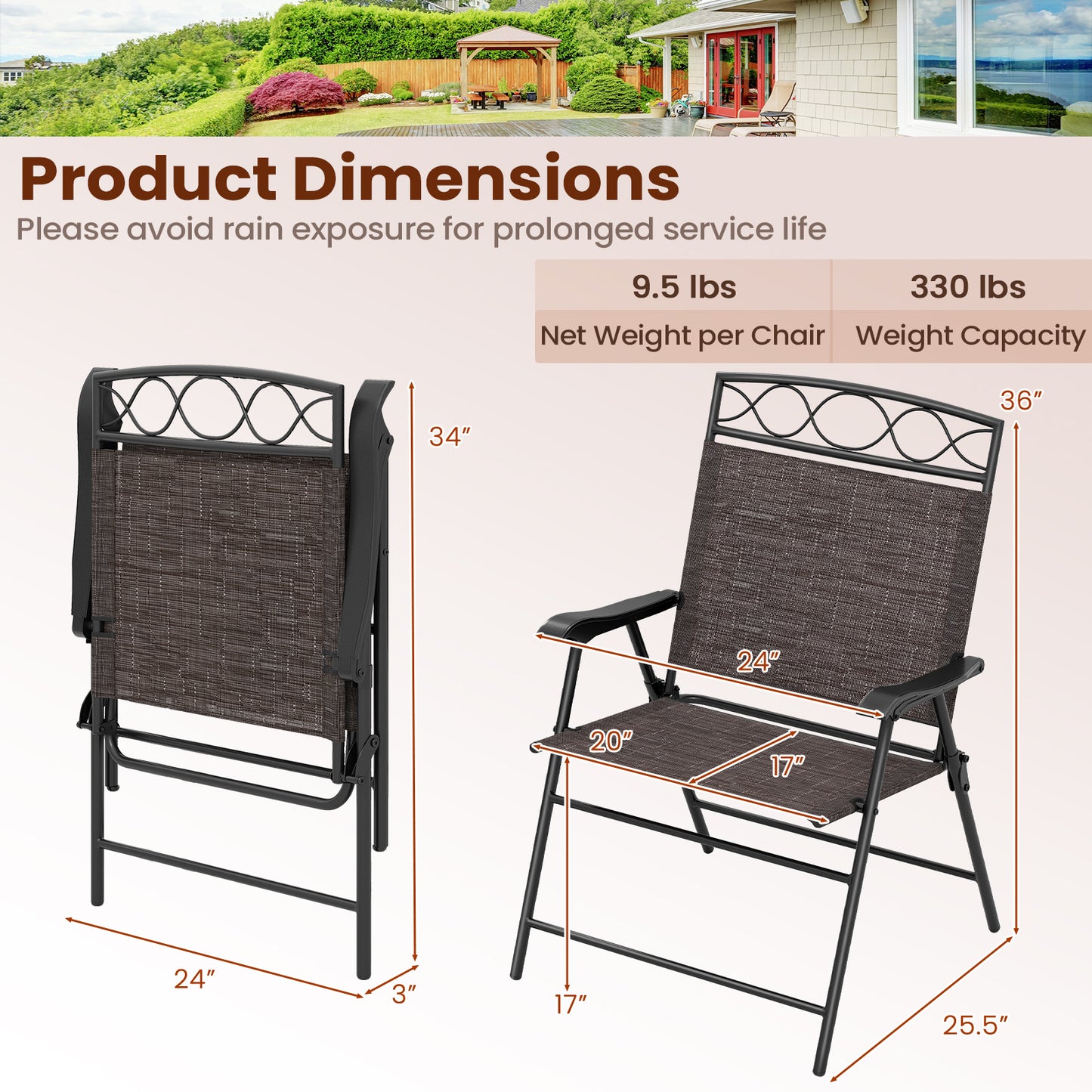 Set Of 4 Patio Folding Dining Chairs With Armrests, Brown Patio Dining Chairs at Gallery Canada