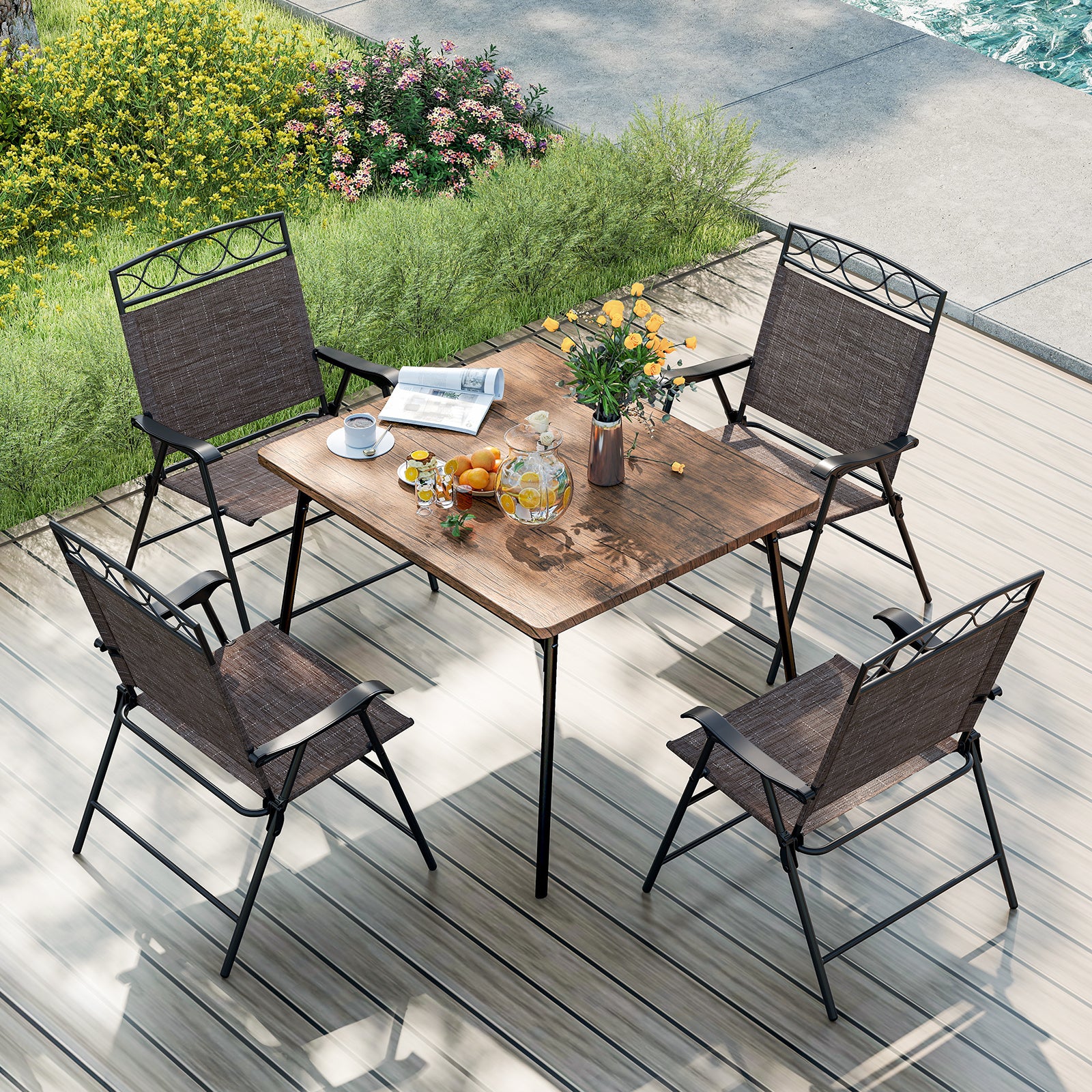 Set Of 4 Patio Folding Dining Chairs With Armrests, Brown Patio Dining Chairs at Gallery Canada