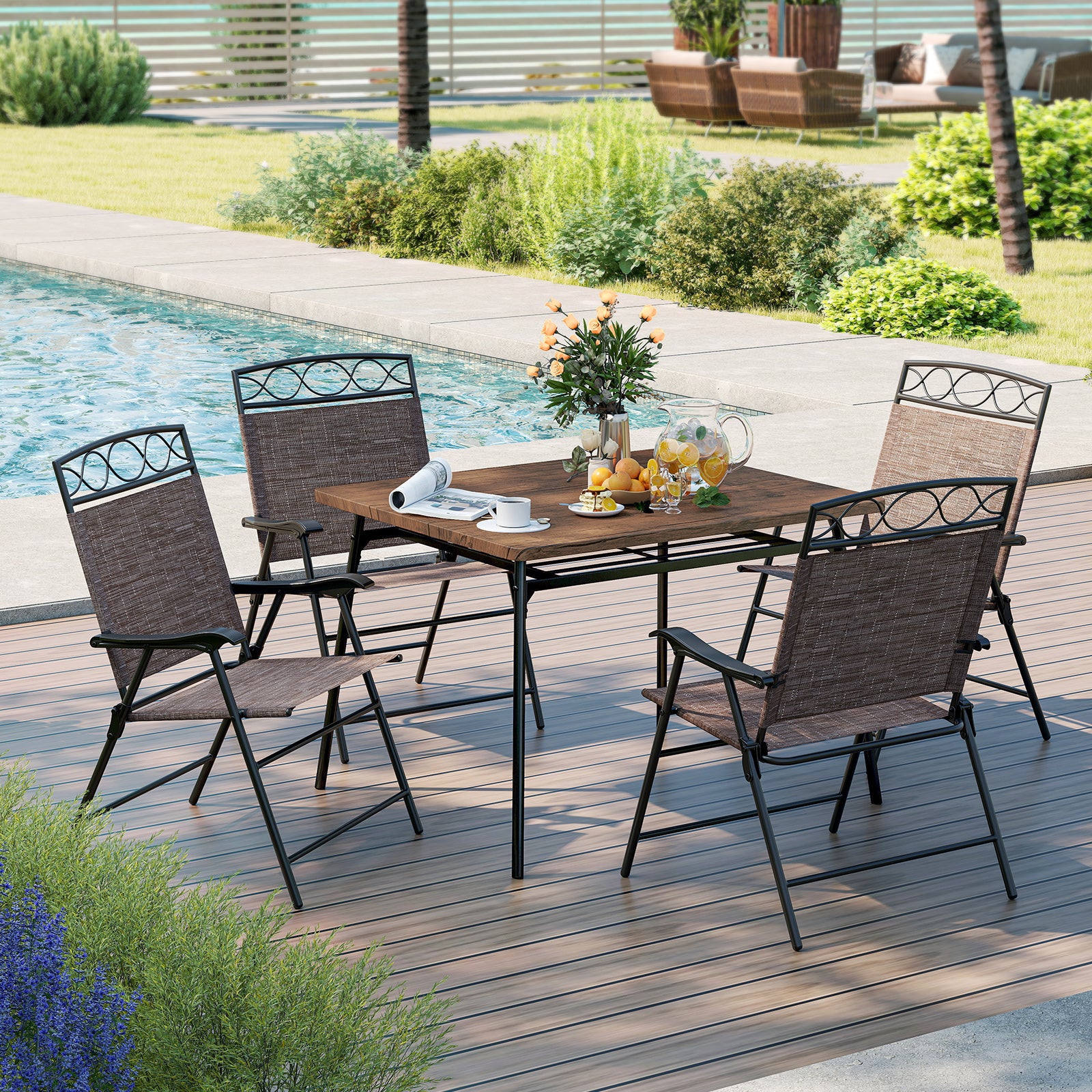Set Of 4 Patio Folding Dining Chairs With Armrests, Brown Patio Dining Chairs at Gallery Canada