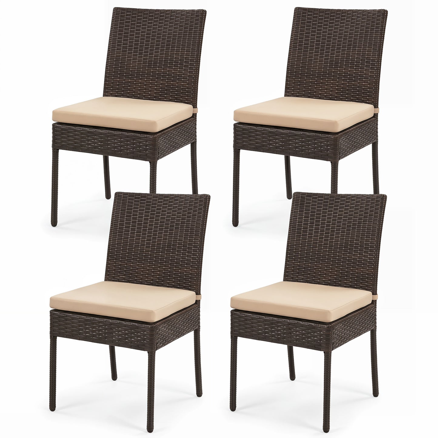 Set of 4 Patio Rattan Dining Chairs with Cushions, Brown Patio Dining Chairs at Gallery Canada