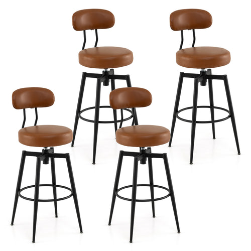 Set Of 4 Swivel Barstools, Faux Leather Upholstered Seat And Back, Brown