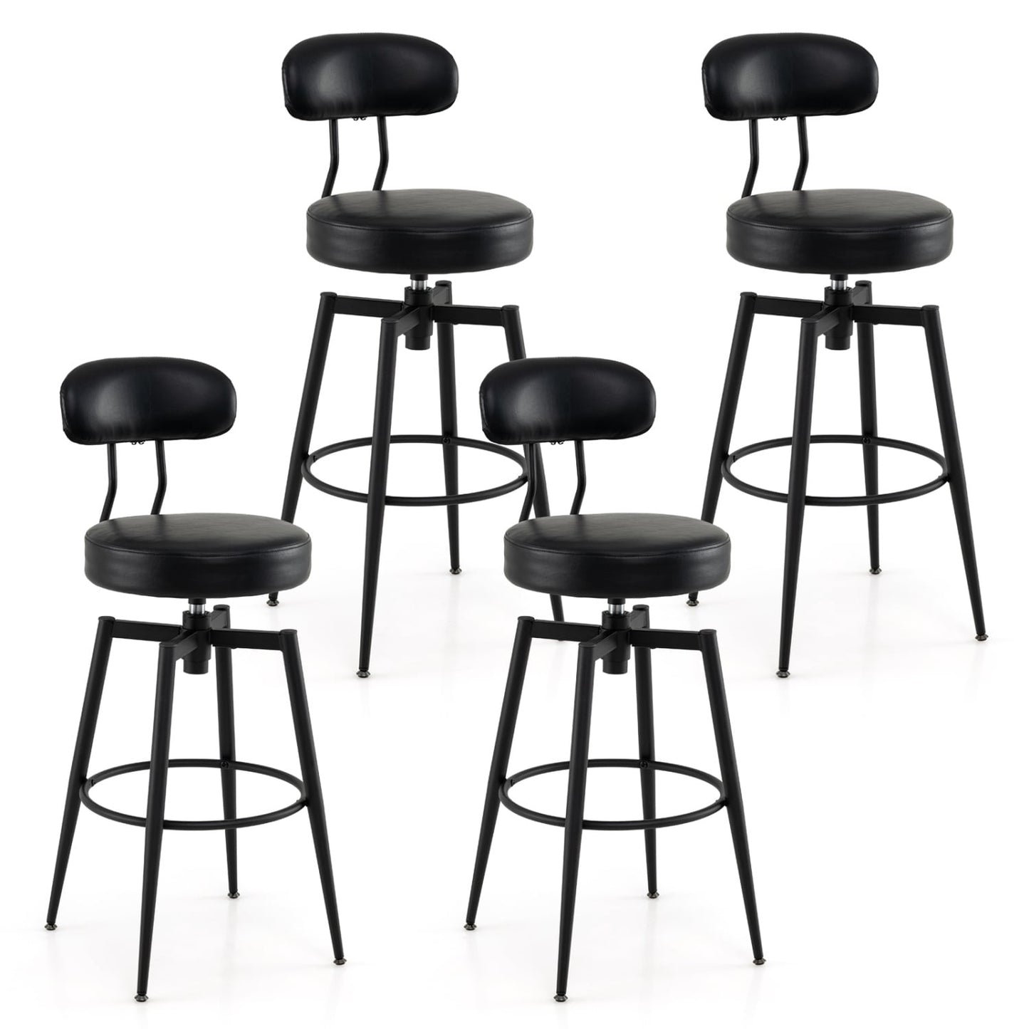 Set Of 4 Swivel Barstools, Faux Leather Upholstered Seat And Back, Black Bar Stools at Gallery Canada