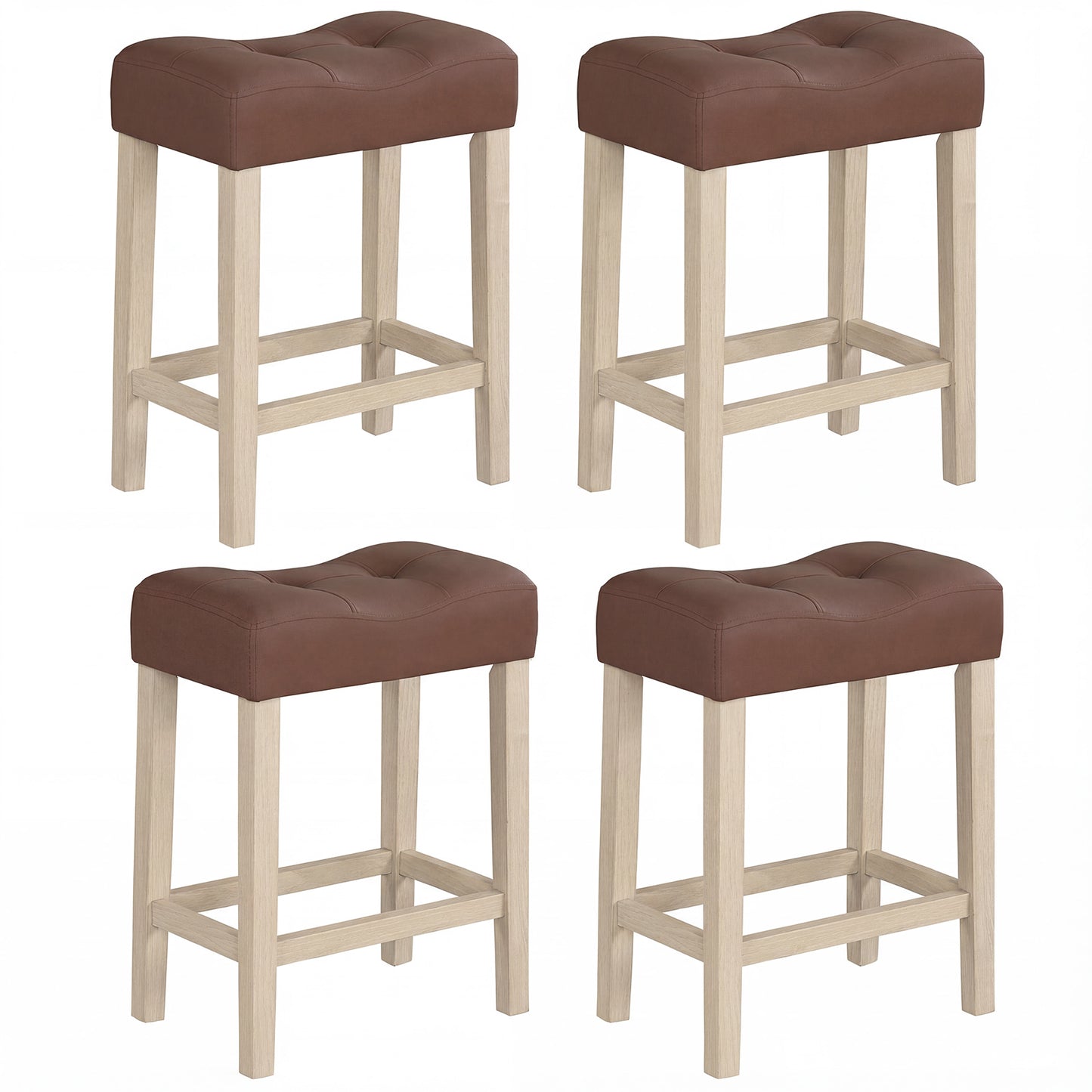 Set of 4 Upholstered Counter Height Bar Stool with Curved Saddle-Seat, Natural Bar Stools Natural at Gallery Canada