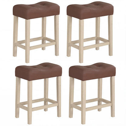Set of 4 Upholstered Counter Height Bar Stool with Curved Saddle-Seat, Natural Bar Stools Natural at Gallery Canada