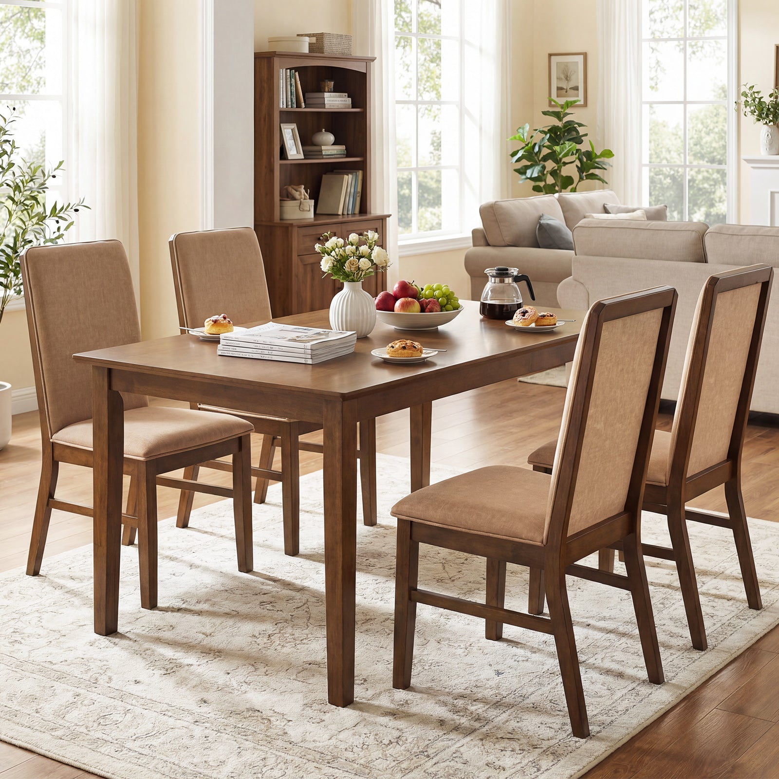 Set of 4 Upholstered Dining Chairs, Solid Rubber Wood Legs, Brown Dining Chairs at Gallery Canada