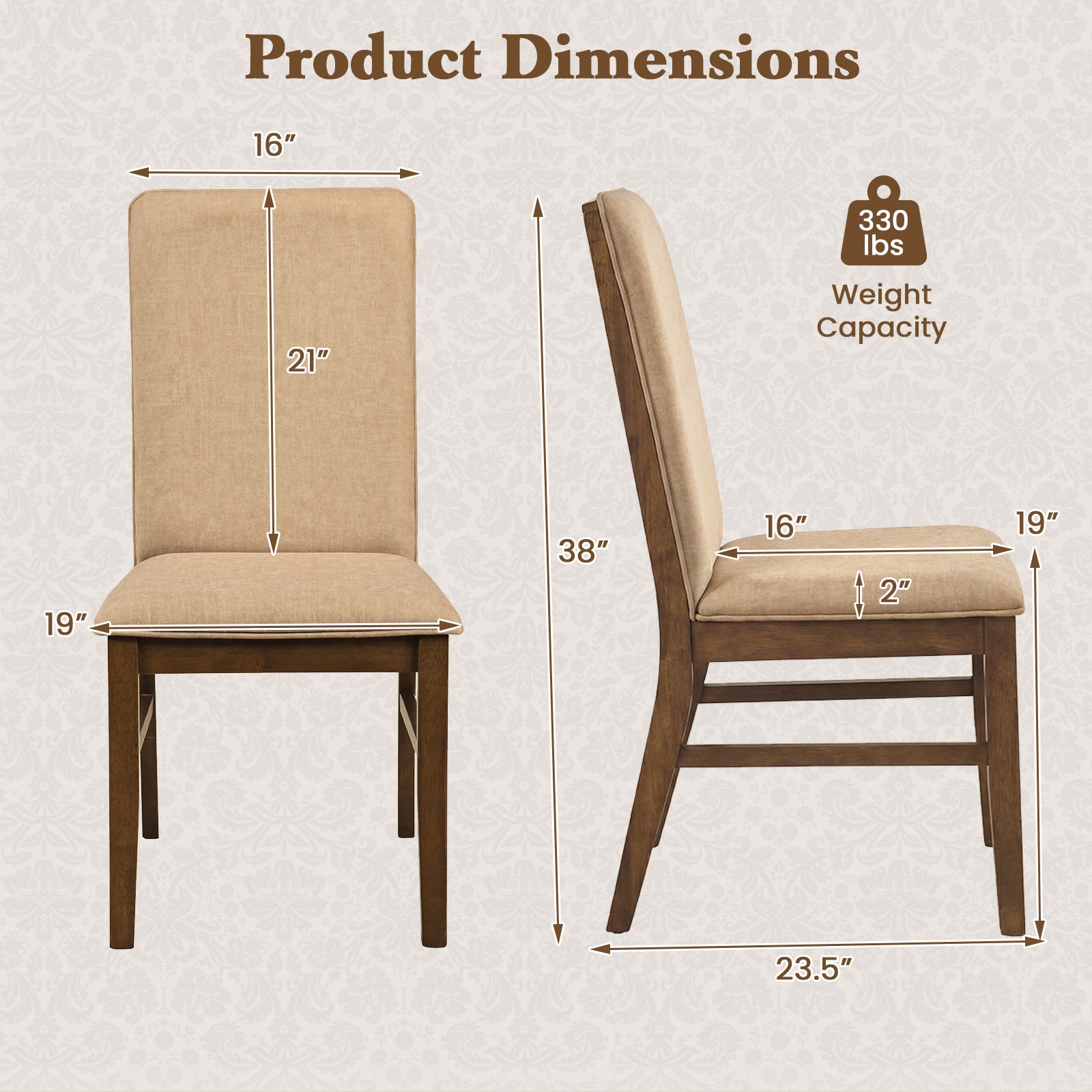 Set of 4 Upholstered Dining Chairs, Solid Rubber Wood Legs, Brown Dining Chairs at Gallery Canada