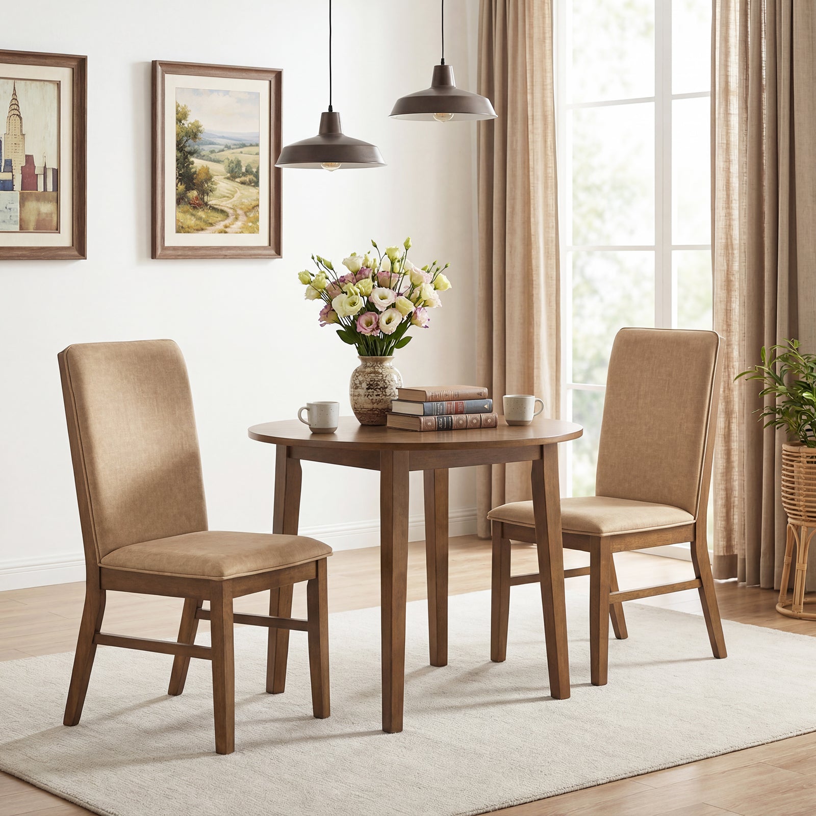 Set of 4 Upholstered Dining Chairs, Solid Rubber Wood Legs, Brown Dining Chairs at Gallery Canada