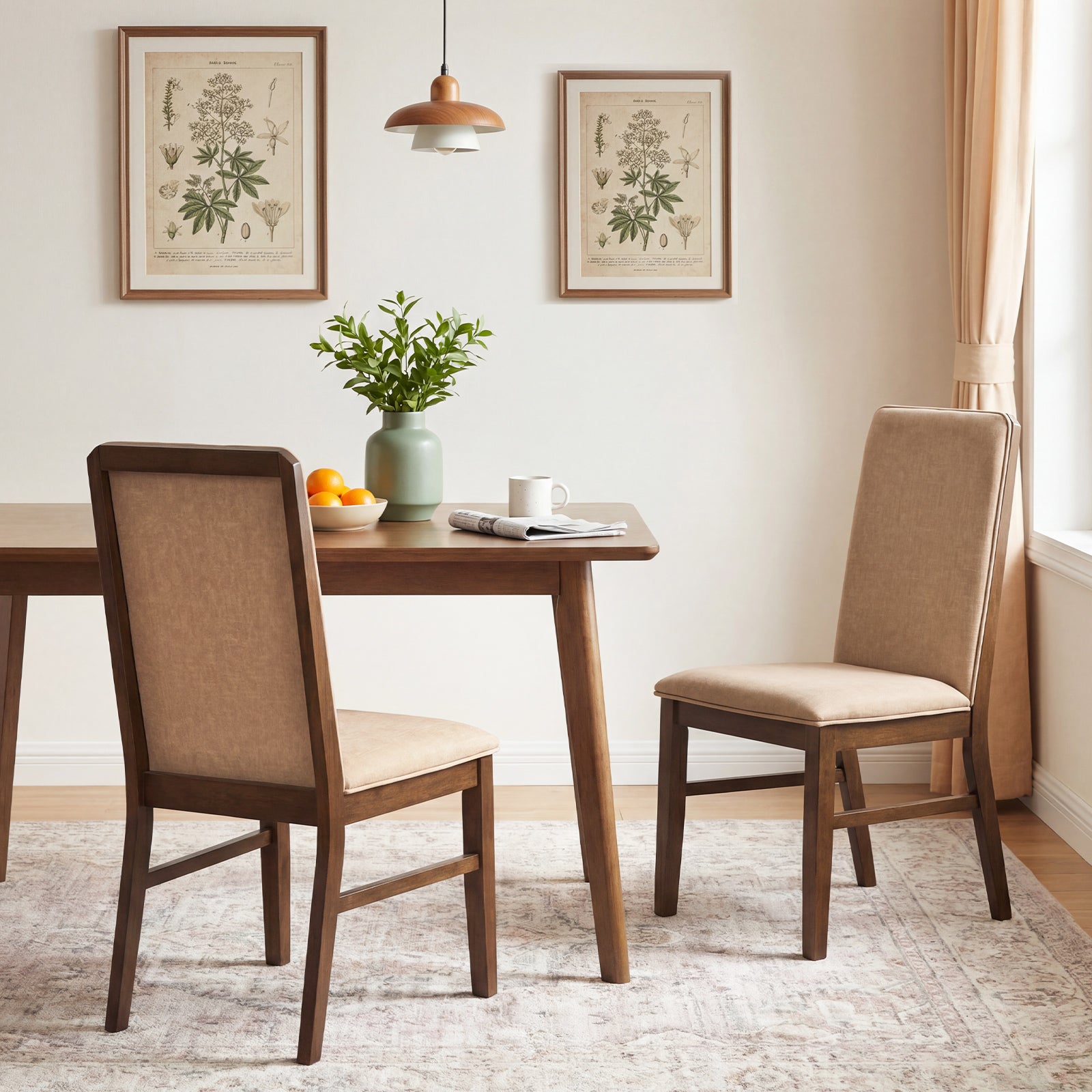 Set of 4 Upholstered Dining Chairs, Solid Rubber Wood Legs, Brown Dining Chairs at Gallery Canada