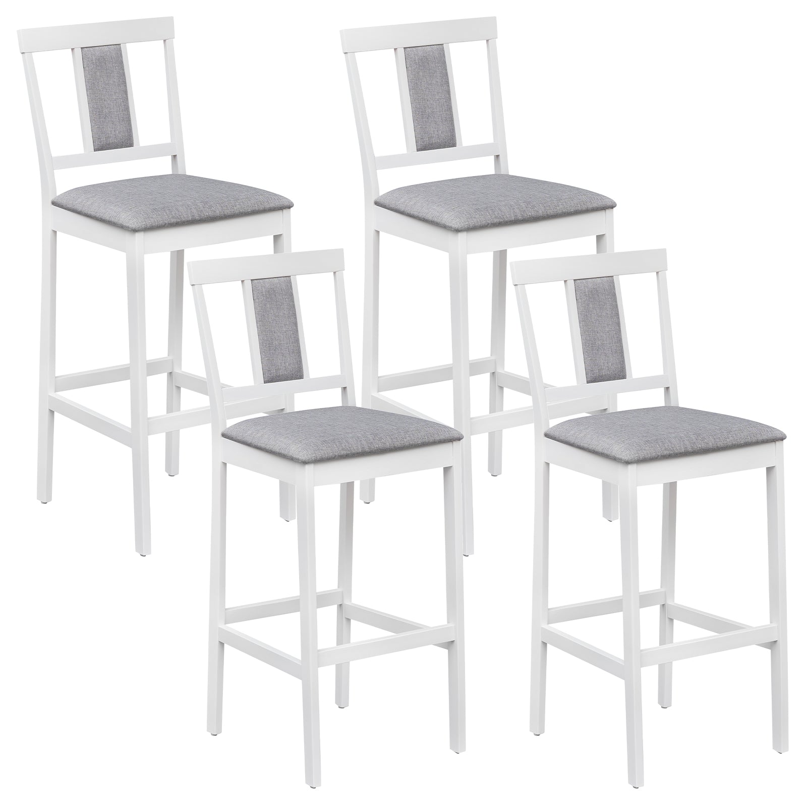 Set of 4 Upholstered Barstools, 29.5 Inch Bar Height, Solid Rubber Wood Frame, White Bar Stools at Gallery Canada