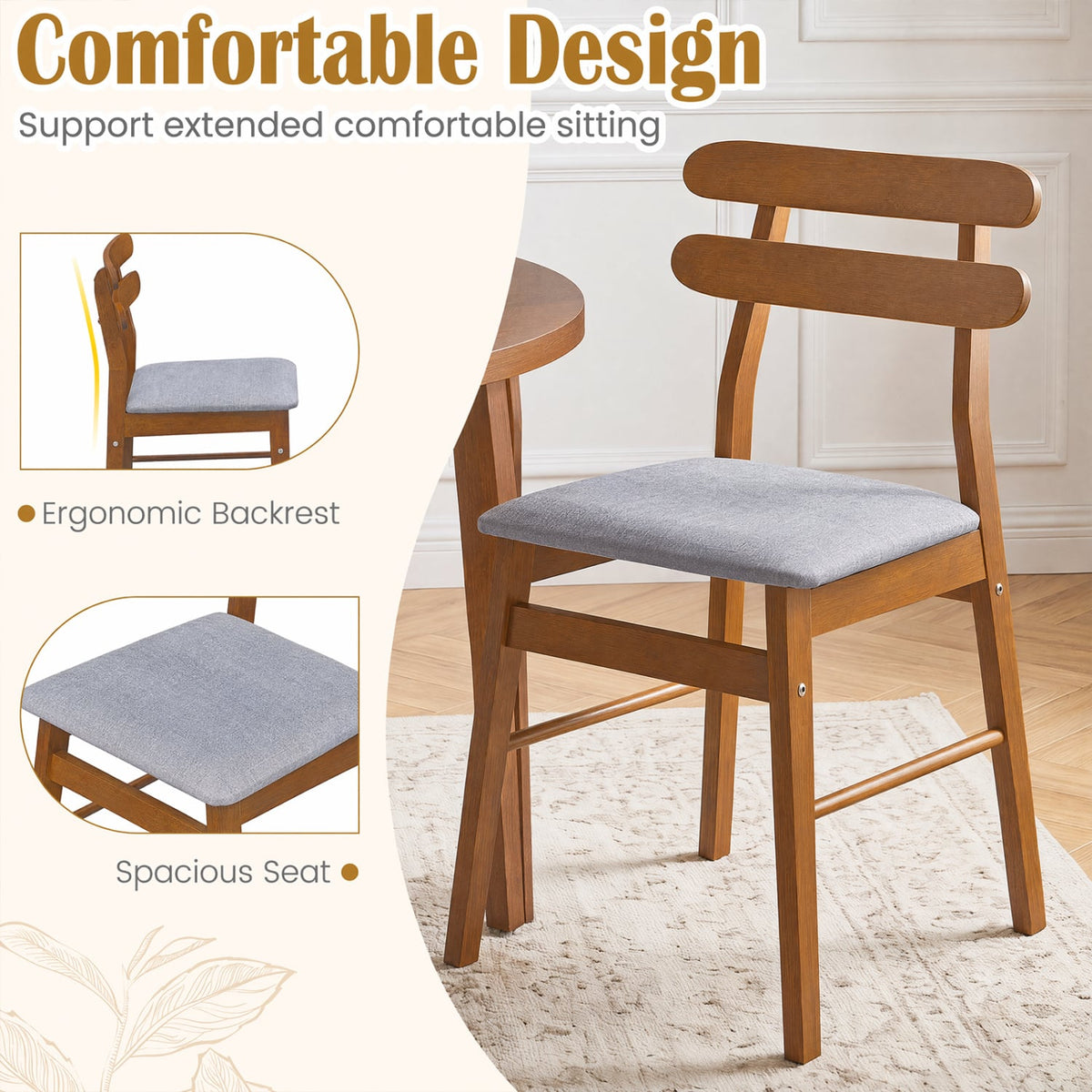 4 Upholstered Dining Chairs, Padded Seat, Wood Legs, Walnut Dining Chairs at Gallery Canada